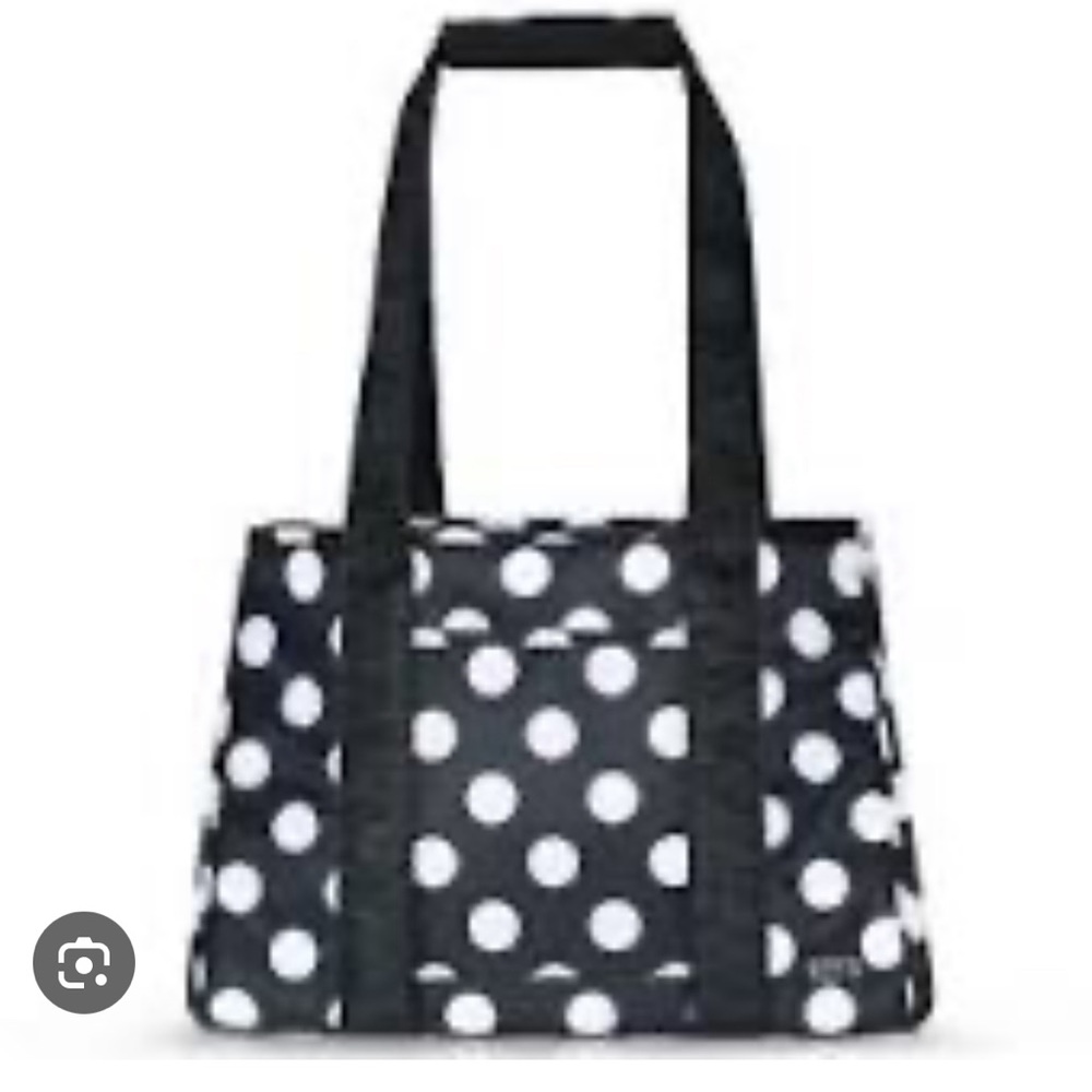 Lug mini rover tote  in black large dot. Folds flat